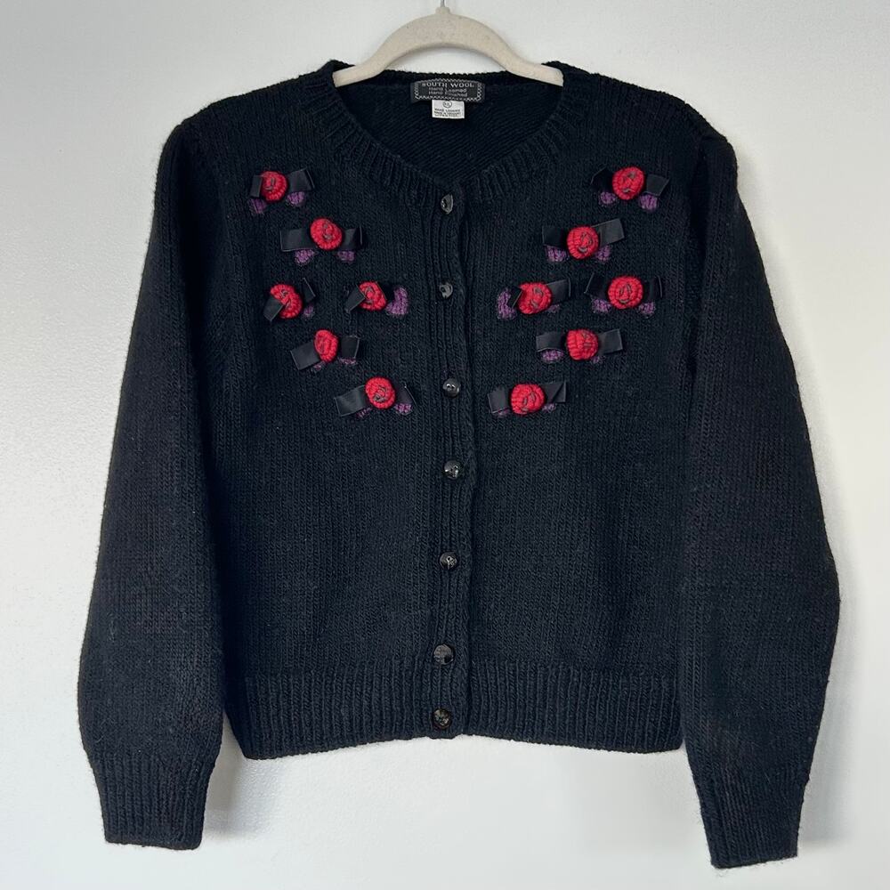 90s South Wool Hand Loomed Virgin Wool Cardigan M/L Uruguay Knit